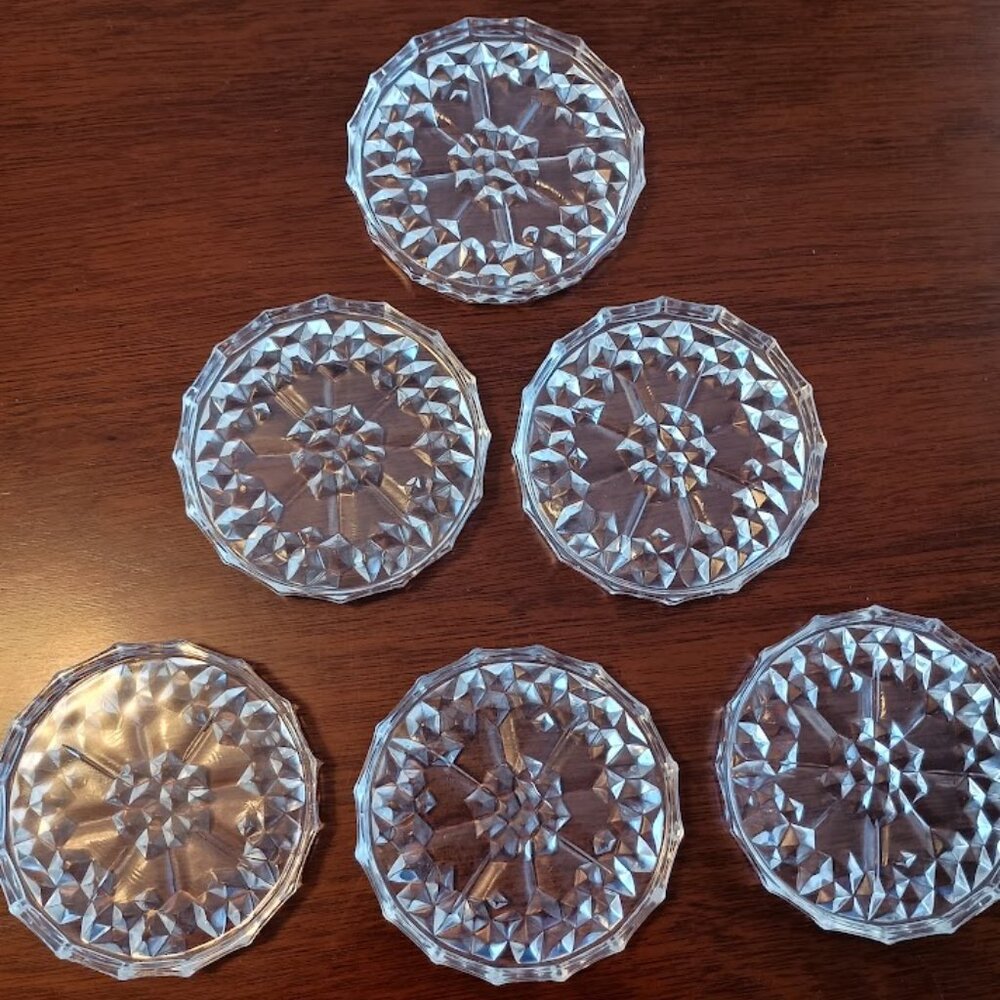 Set of 6 Vintage Round Crystal Coasters